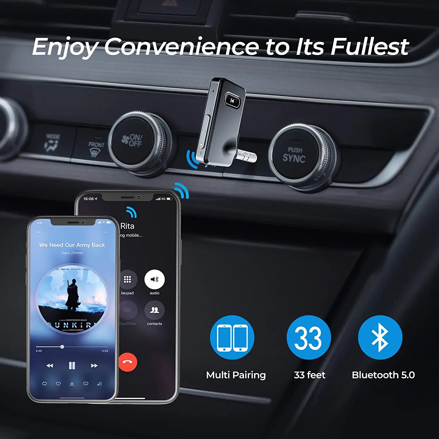Bluetooth 5.0 Receiver for Car, Noise Cancelling Bluetooth AUX