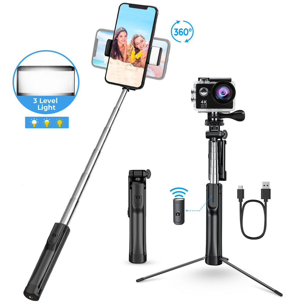 Vlogging Camera Tripod Selfie Stick Bluetooth w/ Remote for iPhone Galaxy  Gopro