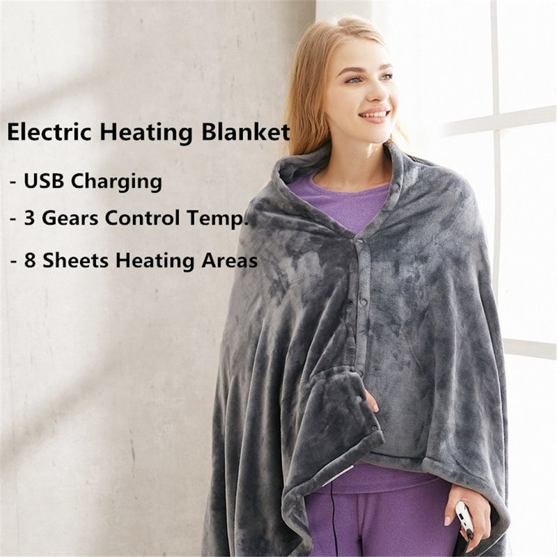 USB Electric Heated Blanket Fleece Portable Heated Throw Winter Warm Shawl  US
